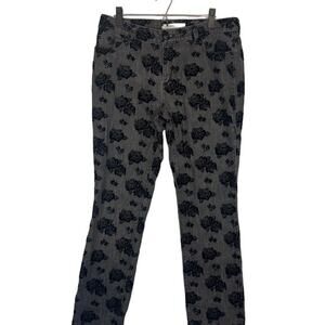 Chico's Gray & Black Floral Boot Cut Straight Leg Denim Jeans Women Sz 2 Sz L
